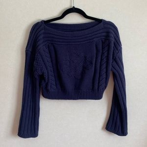 Royal party royal blue shoulder crop sweater
